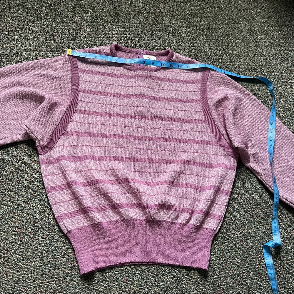 Vintage Pastel Purple Balloon Sleeve Striped Relaxed Fit Knit Modest Sweater M - Picture 14 of 16